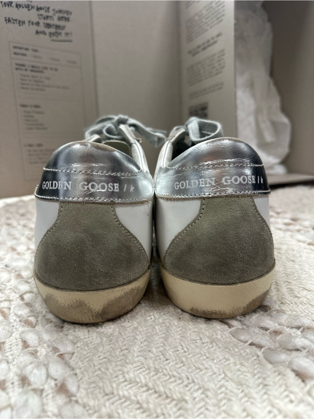Golden Goose White Sneakers with Pink Star and Gray Accents - Picture 5 of 7